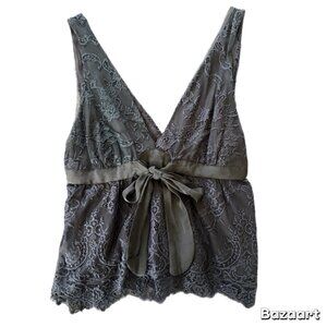 Free People Black Lace babydoll Sleeveless V- Neck Blouse Boho Chic